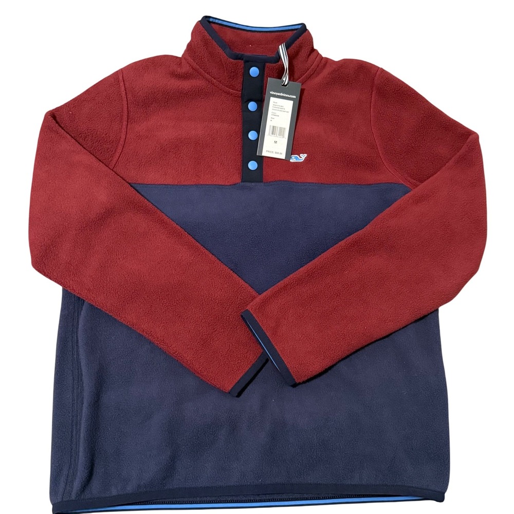 Vineyard Vines Kids Colorblock Fleece Quarter Zip Pullover‎ Crimson Navy Size M
